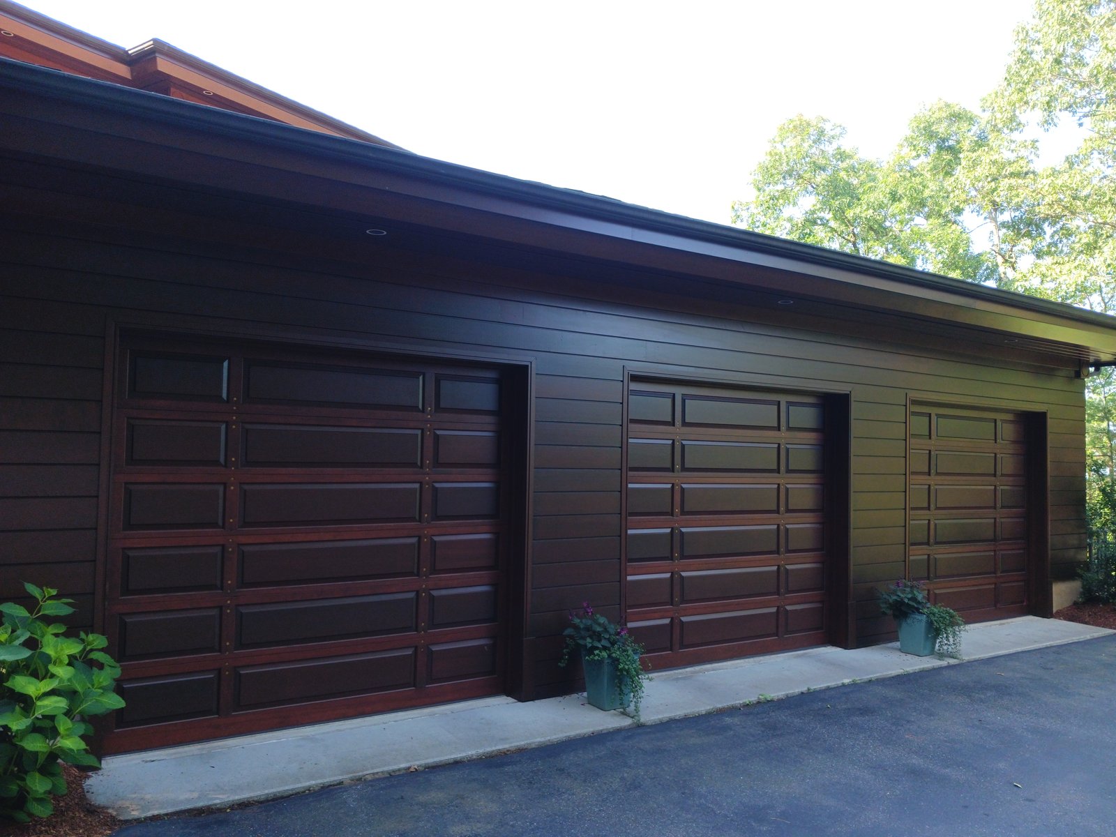Exterior Dark Brown Siding Garage Doors — Frank Leonard Painting LLC
