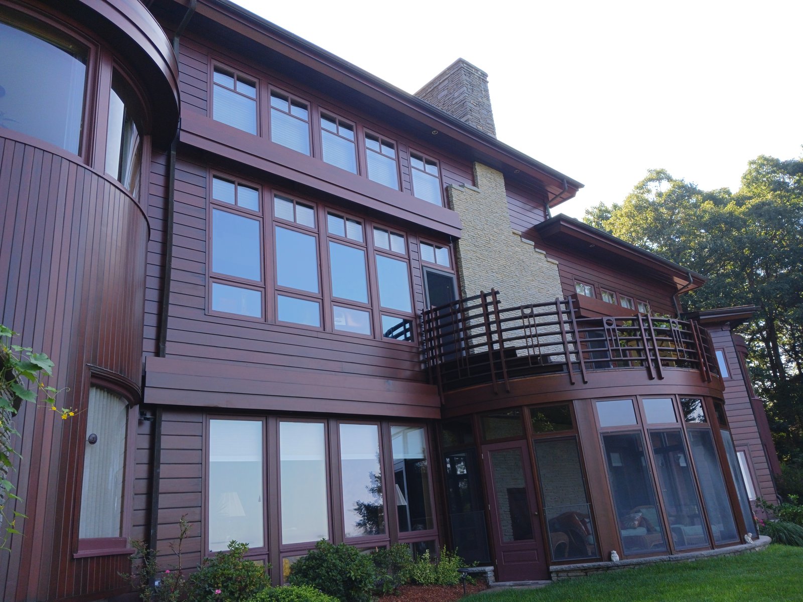 Exterior House Dark Wood Siding Stone Chimney — Frank Leonard Painting LLC