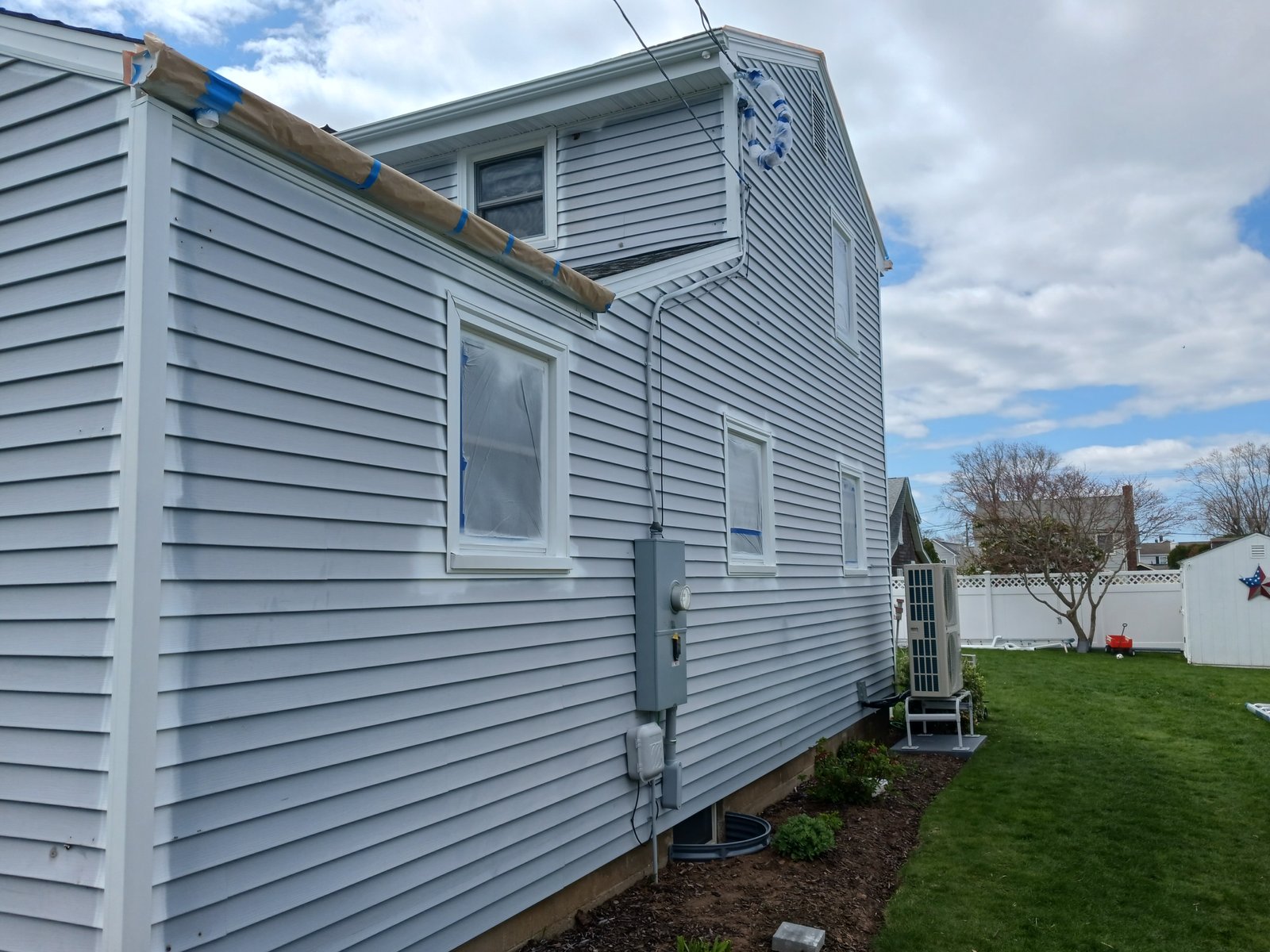 Exterior House Light Blue Siding White Trim — Frank Leonard Painting LLC
