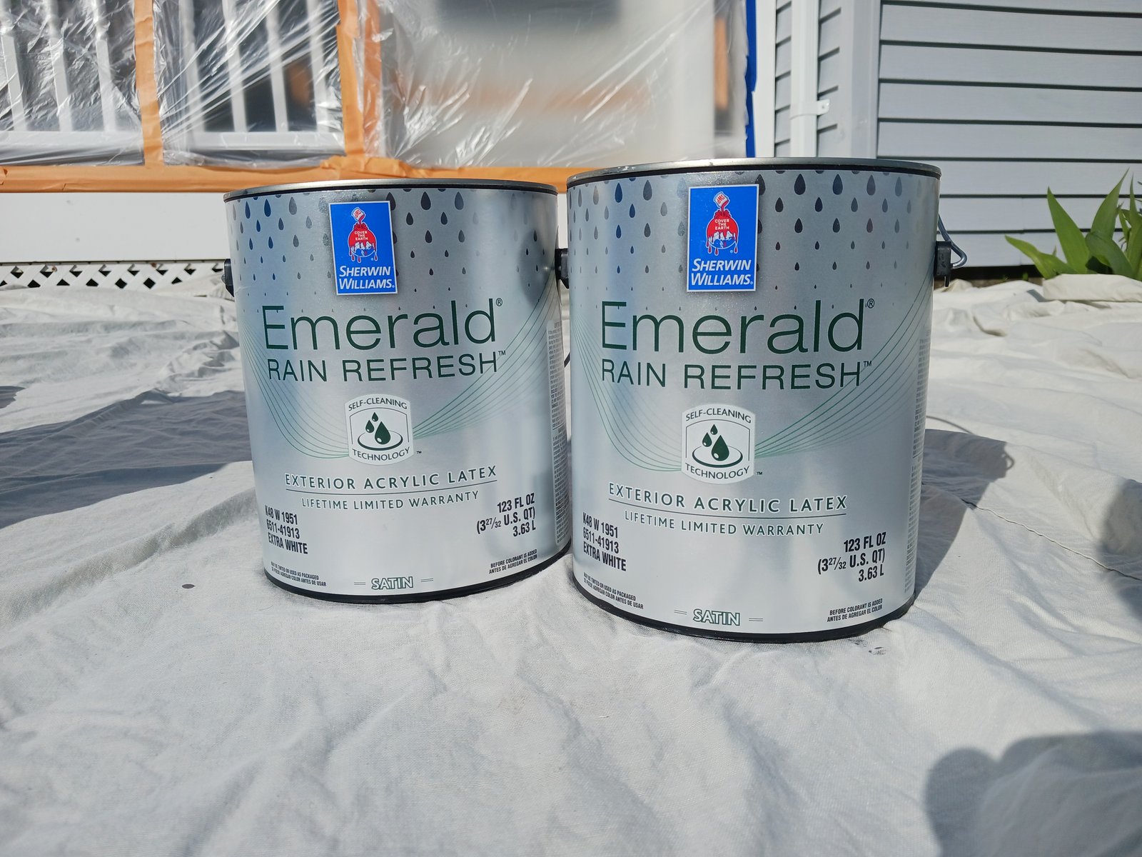 Exterior House Siding White Satin Paint Cans — Frank Leonard Painting LLC