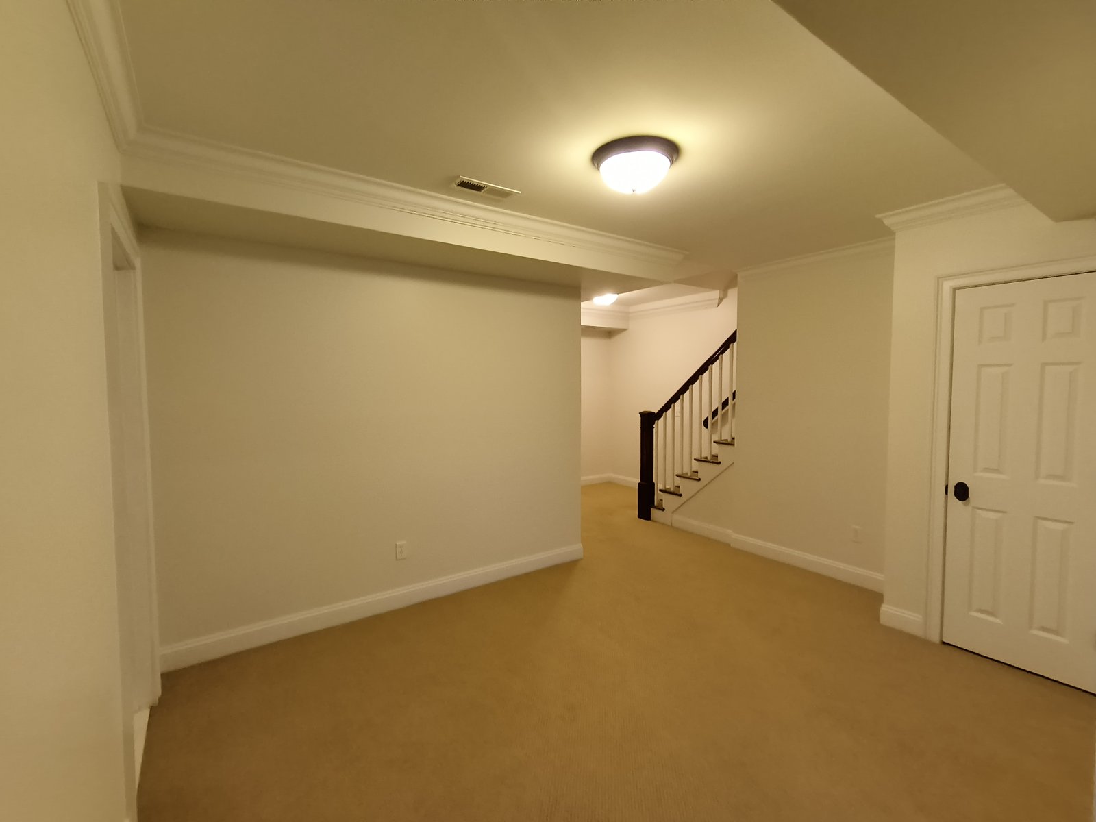 Interior Basement Room White Walls Trim Staircase — Frank Leonard Painting LLC