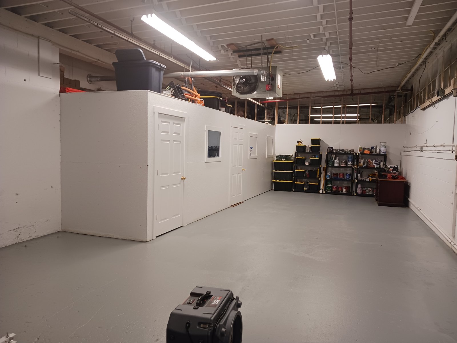 Interior Basement White Walls Gray Floor — Frank Leonard Painting LLC