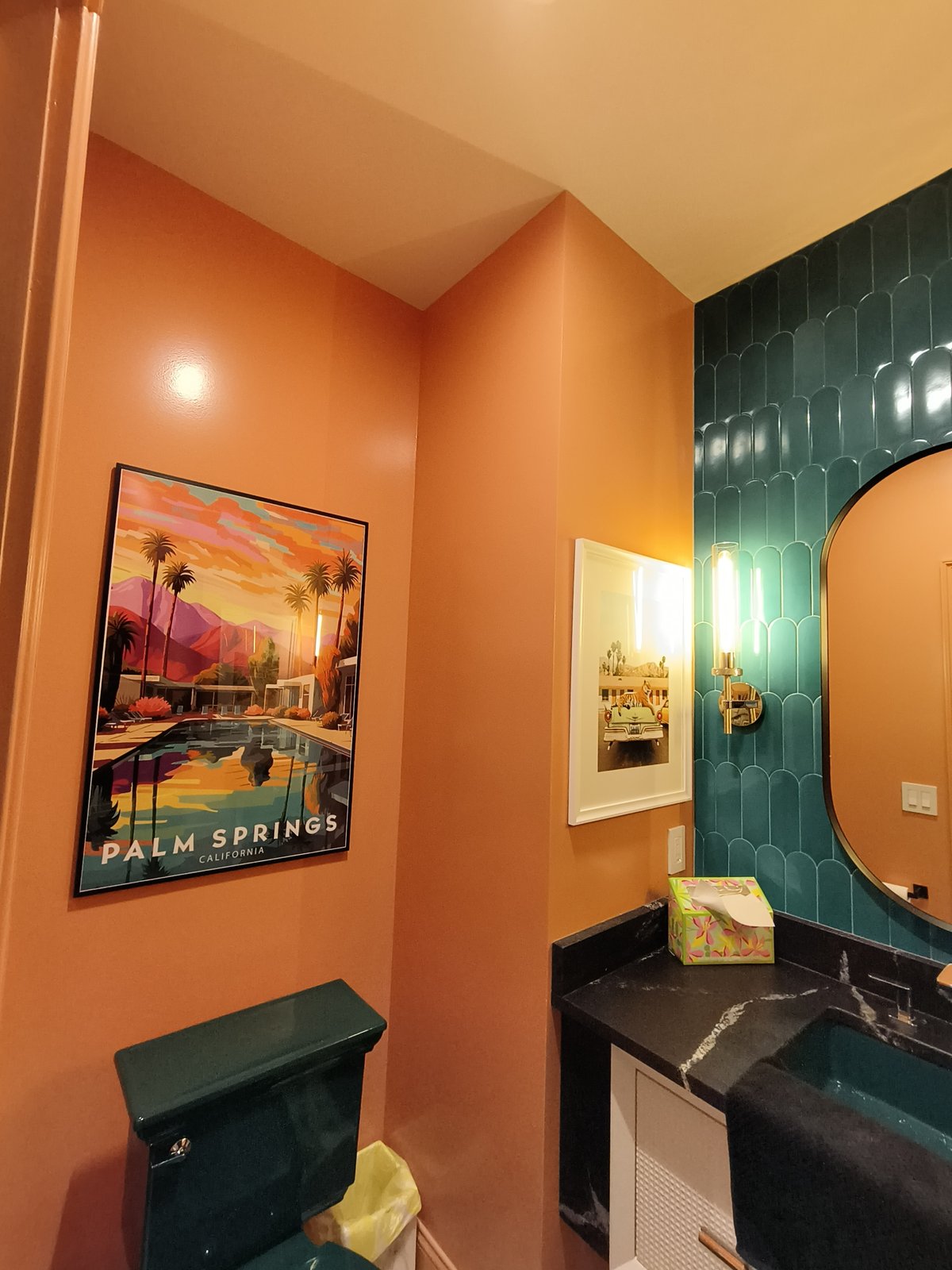 Interior Bathroom Orange Walls Teal Tile Vanity — Frank Leonard Painting LLC