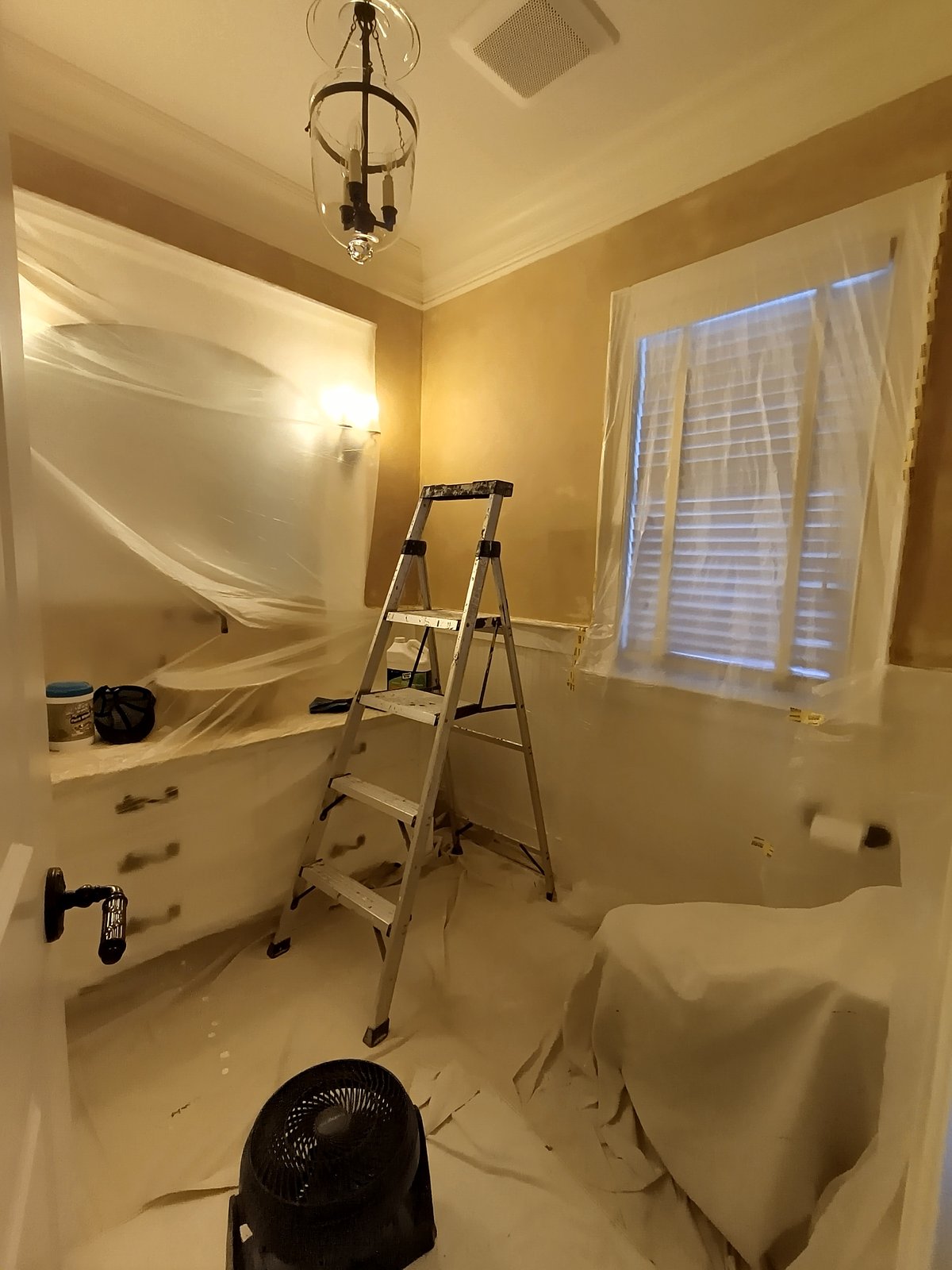Interior Bathroom Walls Trim Painting In Progress — Frank Leonard Painting LLC