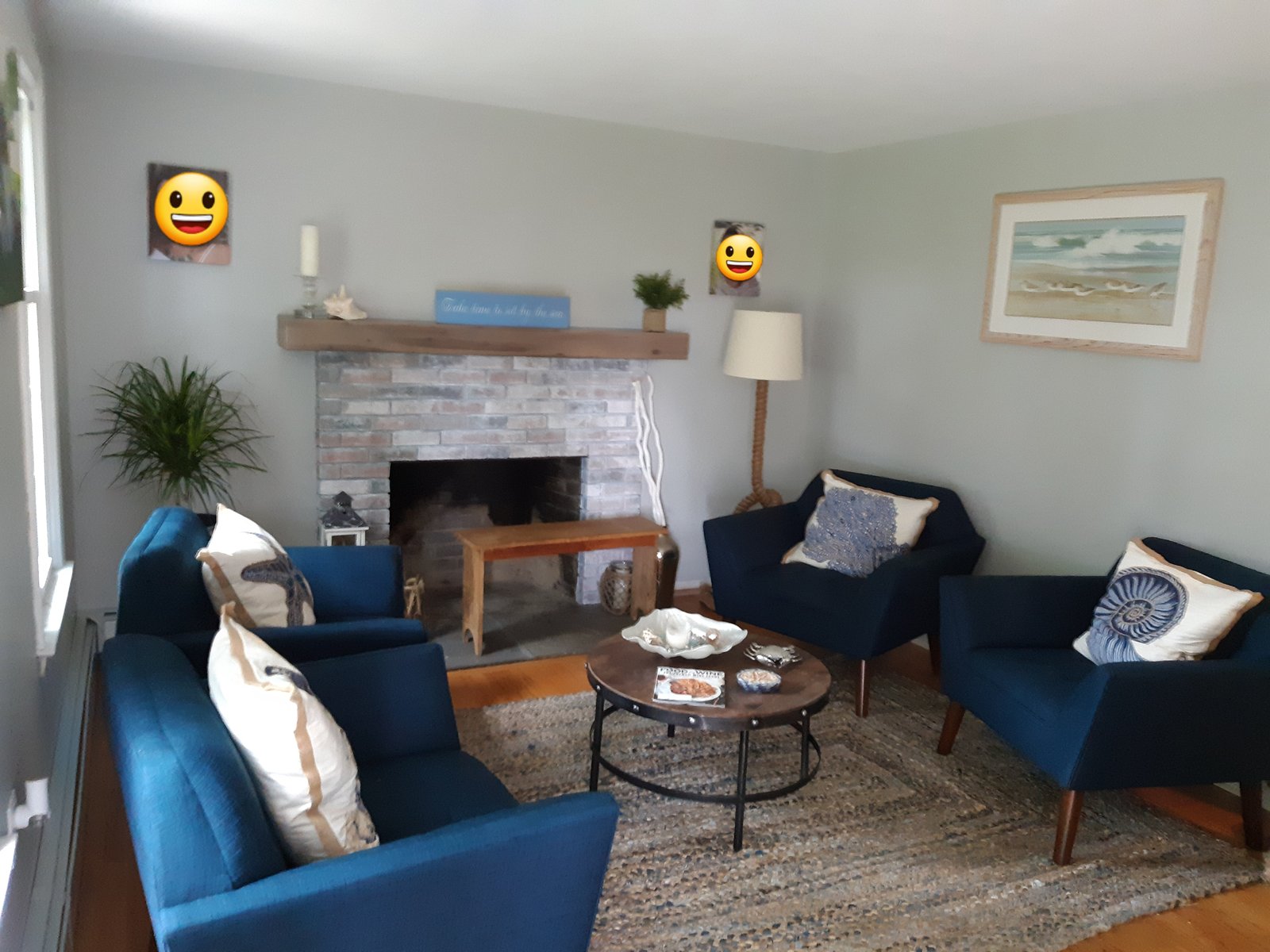 Interior Living Room Light Gray Walls Brick Fireplace — Frank Leonard Painting LLC