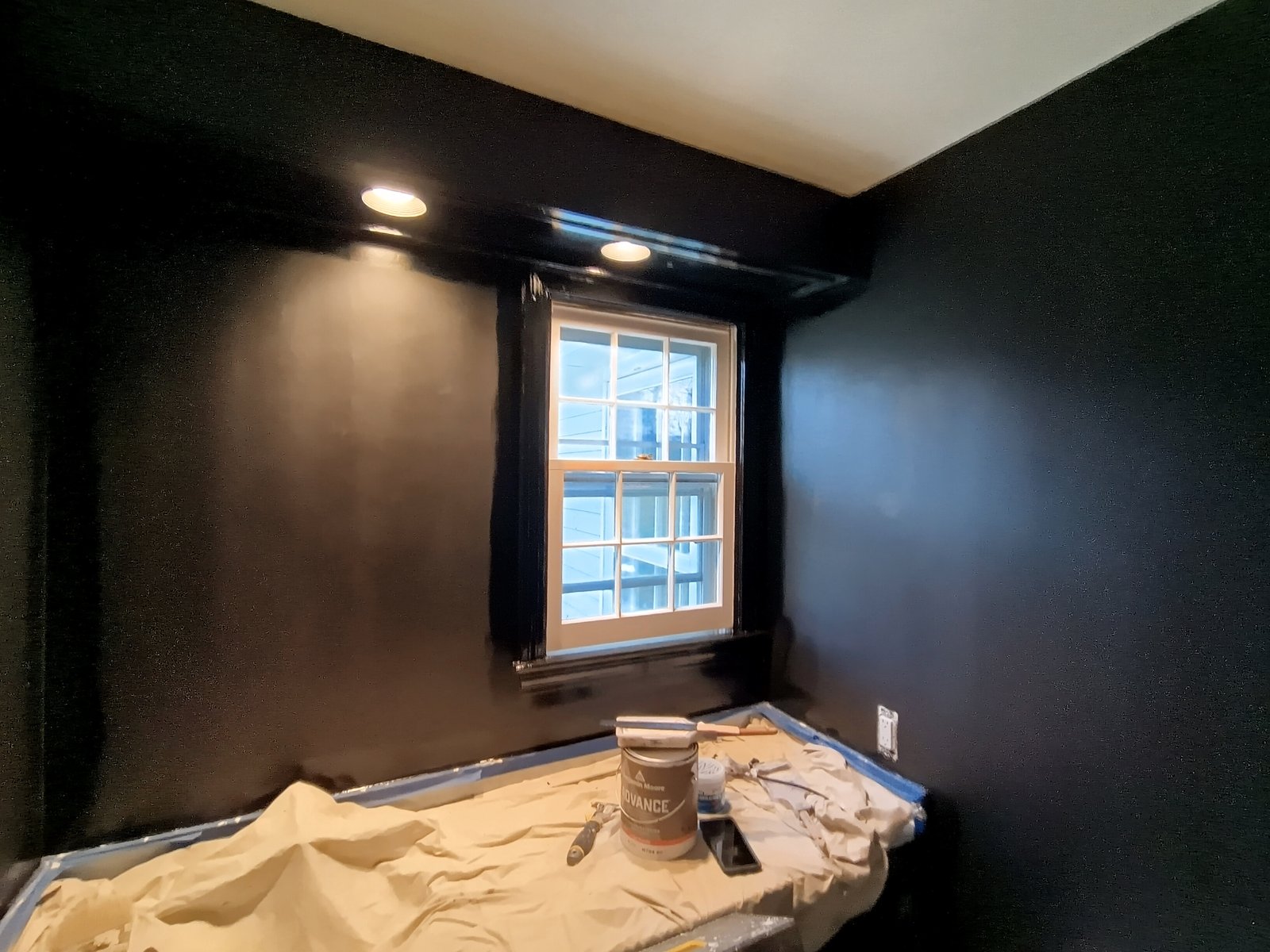 Interior Room Black Walls Painting In Progress — Frank Leonard Painting LLC