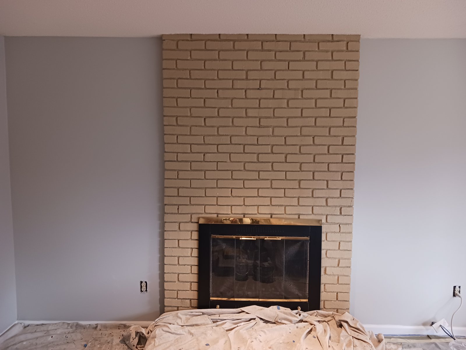 Interior Room Light Gray Walls Brick Fireplace Painting — Frank Leonard Painting LLC
