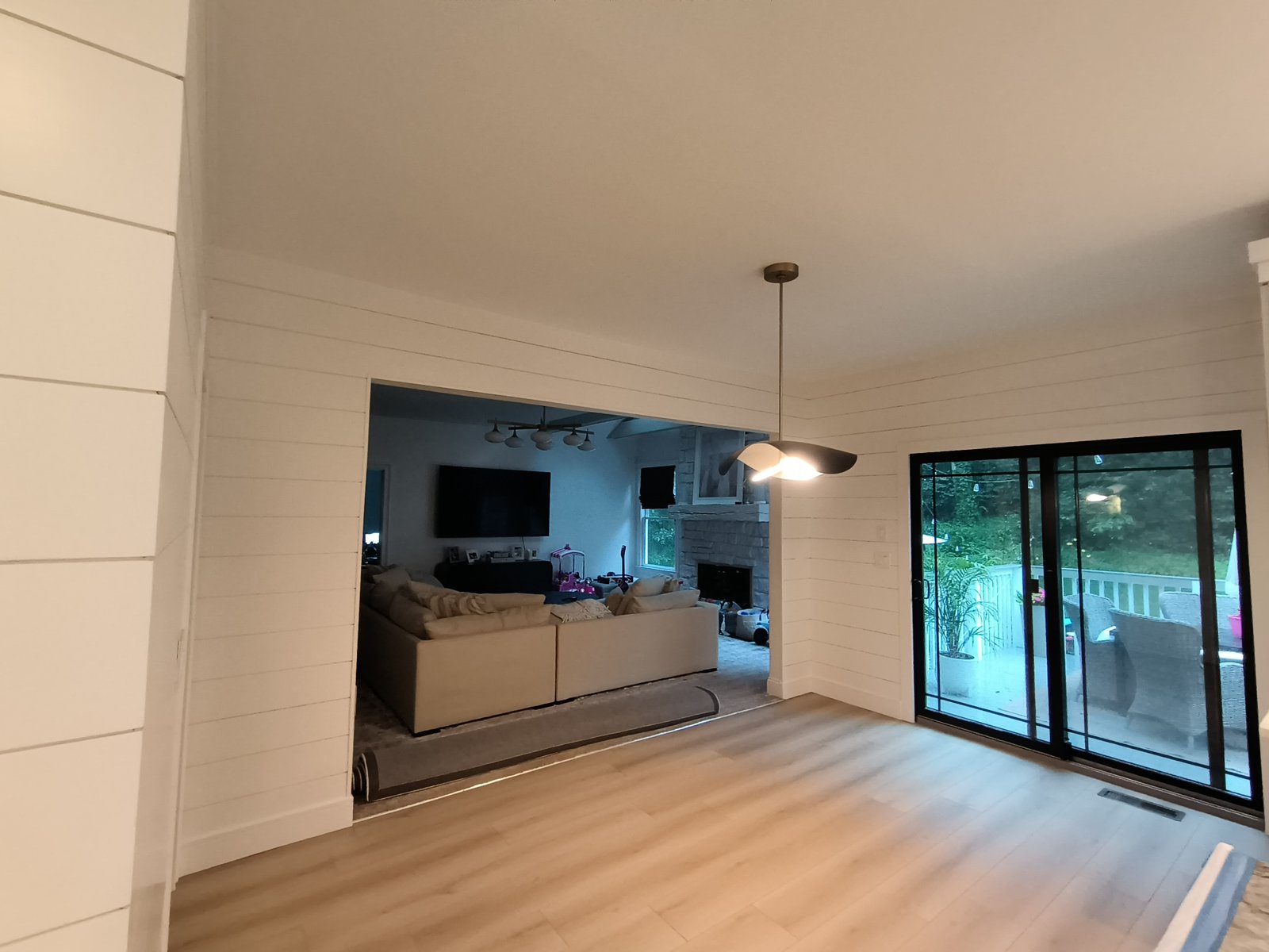 Interior Room White Shiplap Walls Living Room View — Frank Leonard Painting LLC