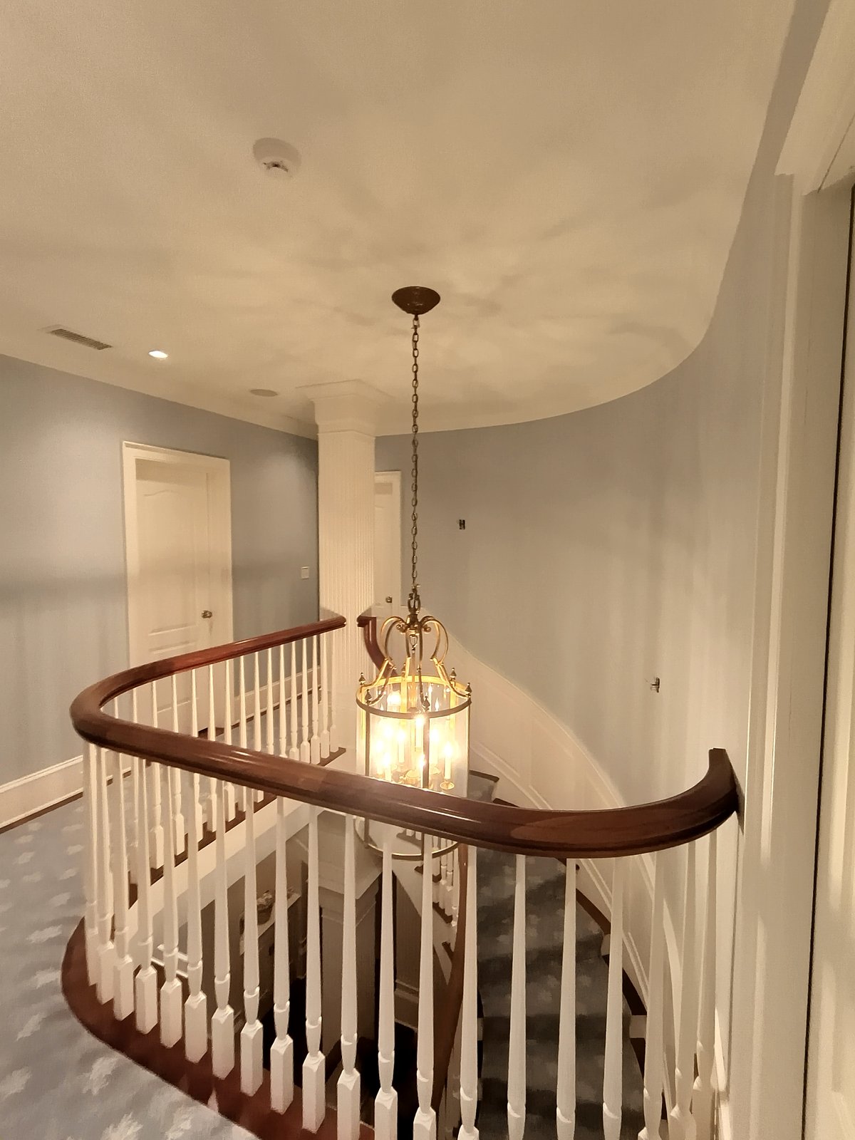 Interior Staircase Light Blue Walls White Trim — Frank Leonard Painting LLC