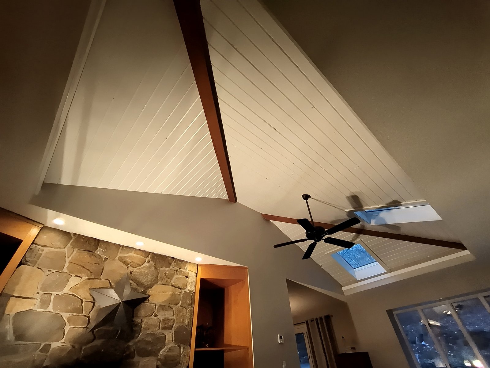 Interior Vaulted Ceiling White Paint Stone Wall — Frank Leonard Painting LLC
