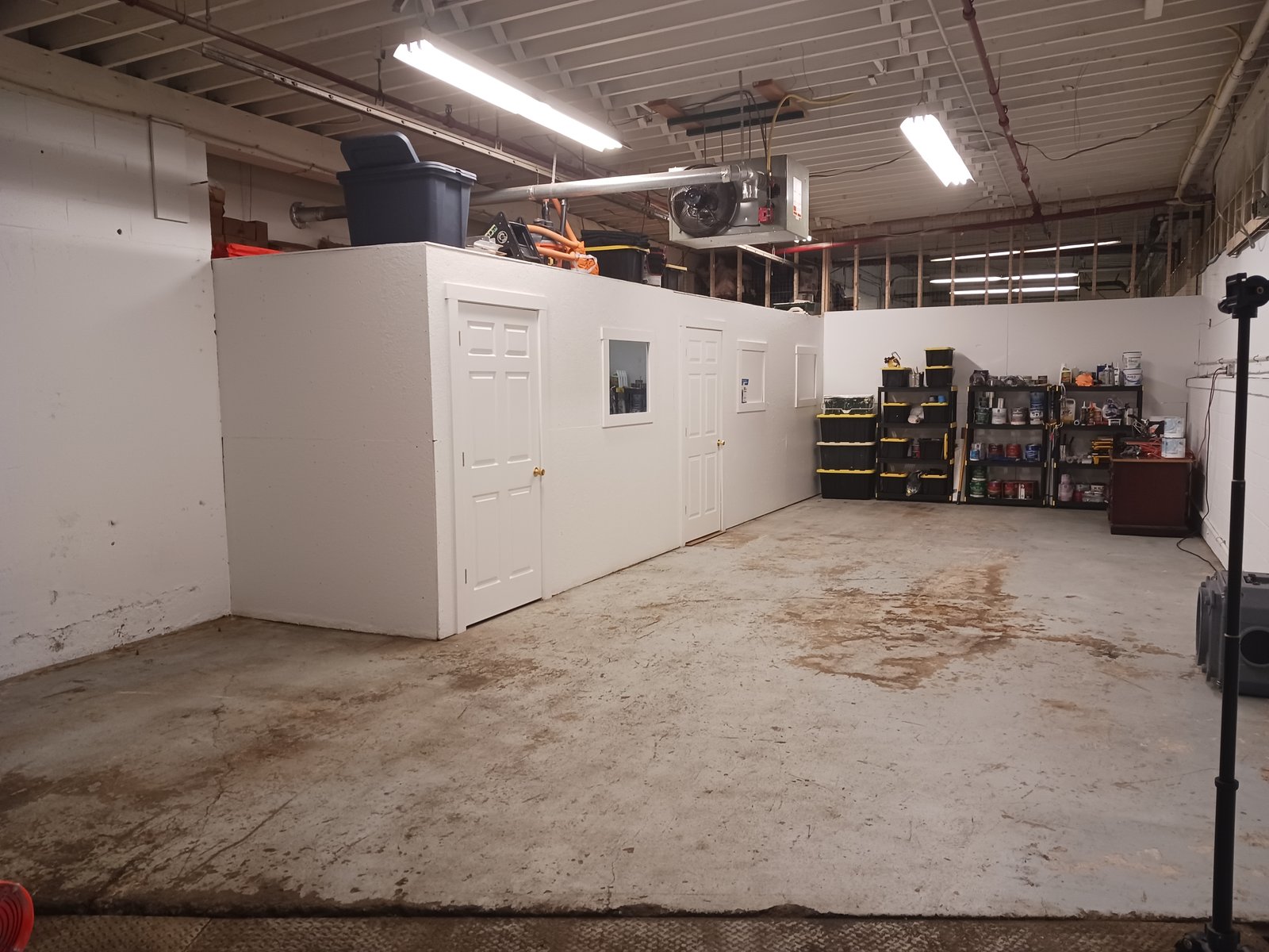 Interior Workshop White Walls Concrete Floor Paint Storage — Frank Leonard Painting LLC