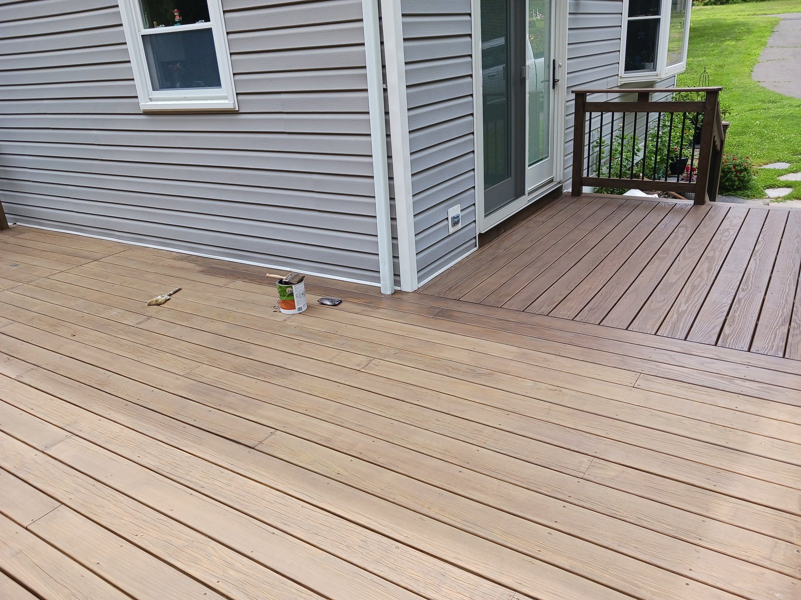Exterior Deck Staining In Progress — Frank Leonard Painting LLC