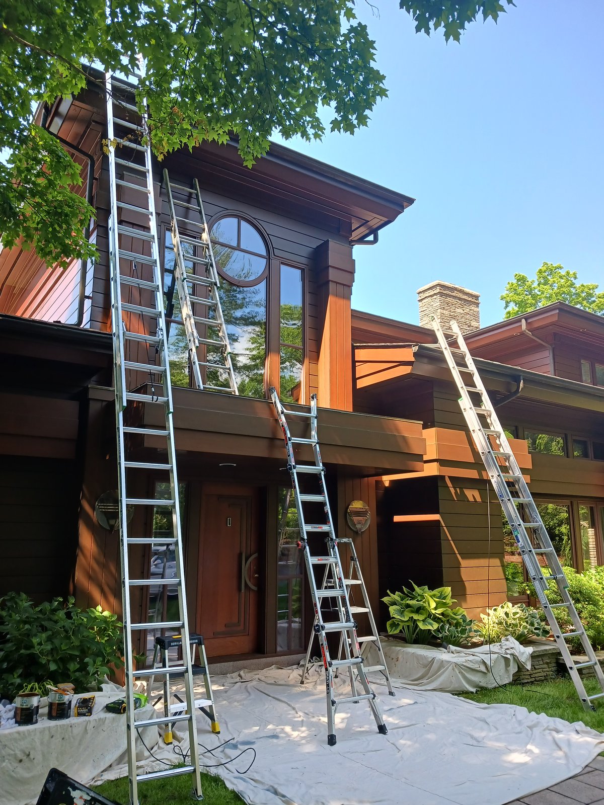 Exterior House Wood Siding Staining Ladders — Frank Leonard Painting LLC