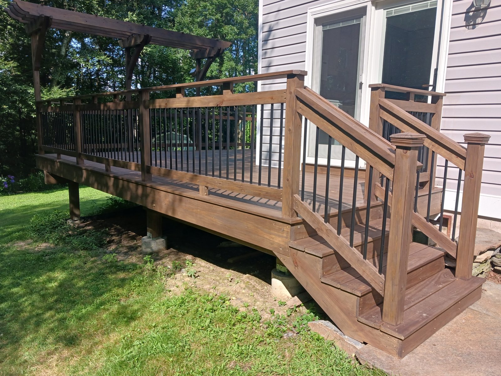 Exterior Wood Deck Pergola Brown Stain — Frank Leonard Painting LLC