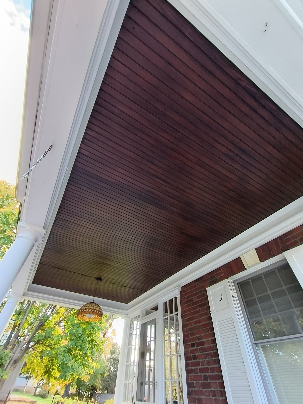 Porch Ceiling Dark Wood Stain — Frank Leonard Painting LLC
