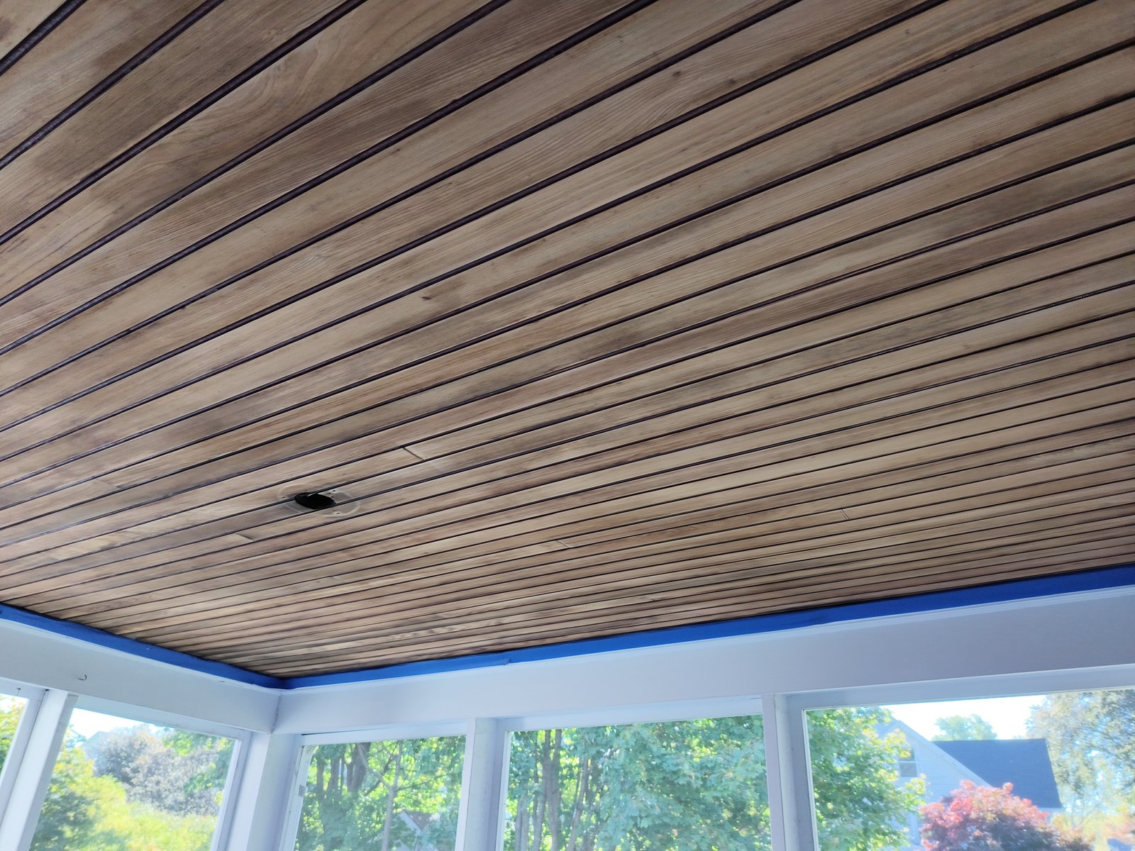 Porch Ceiling Wood Stain Varnish In Progress — Frank Leonard Painting LLC