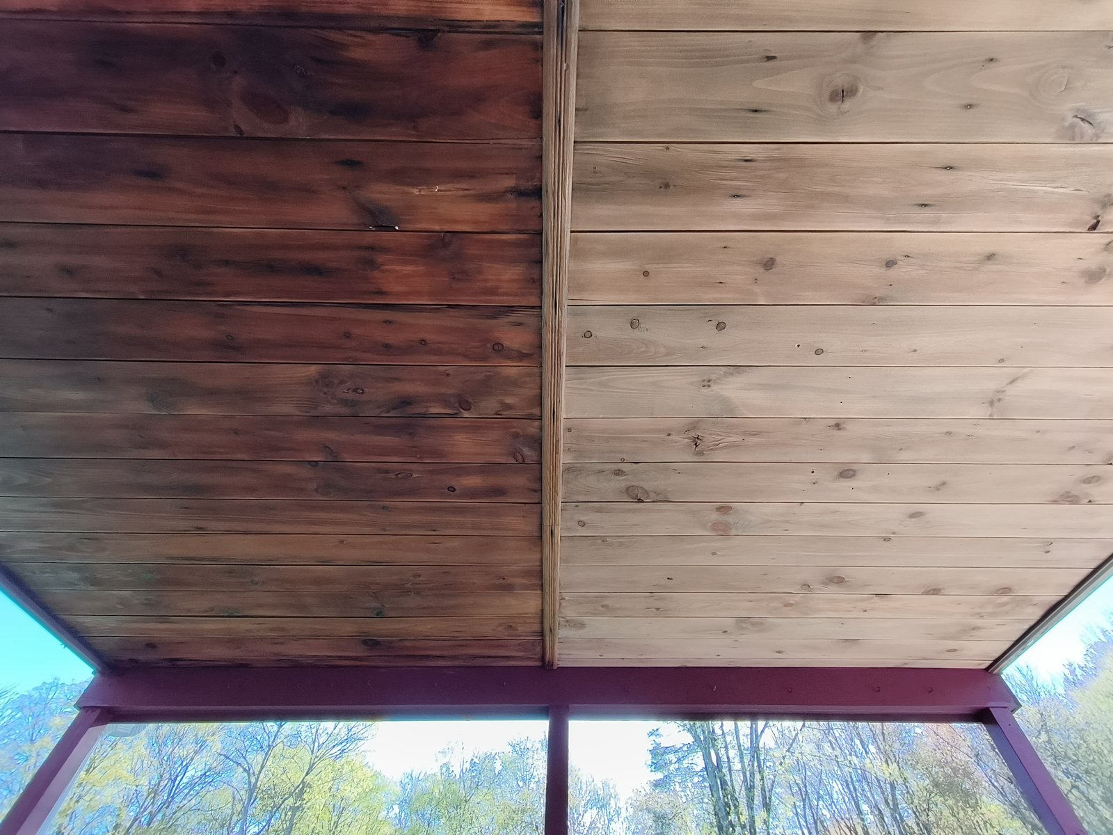 Wood Ceiling Stain Varnish Before After — Frank Leonard Painting LLC