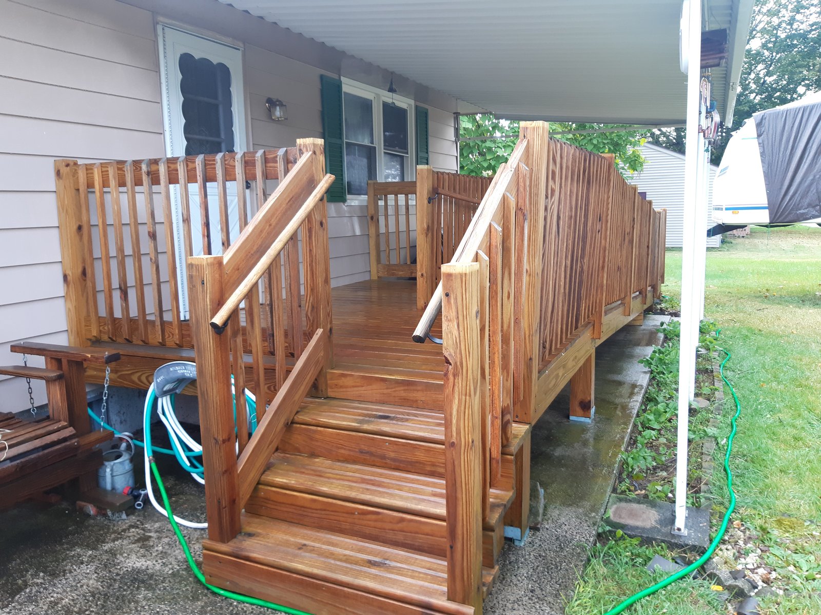 Wooden Deck Stairs Stained — Frank Leonard Painting LLC