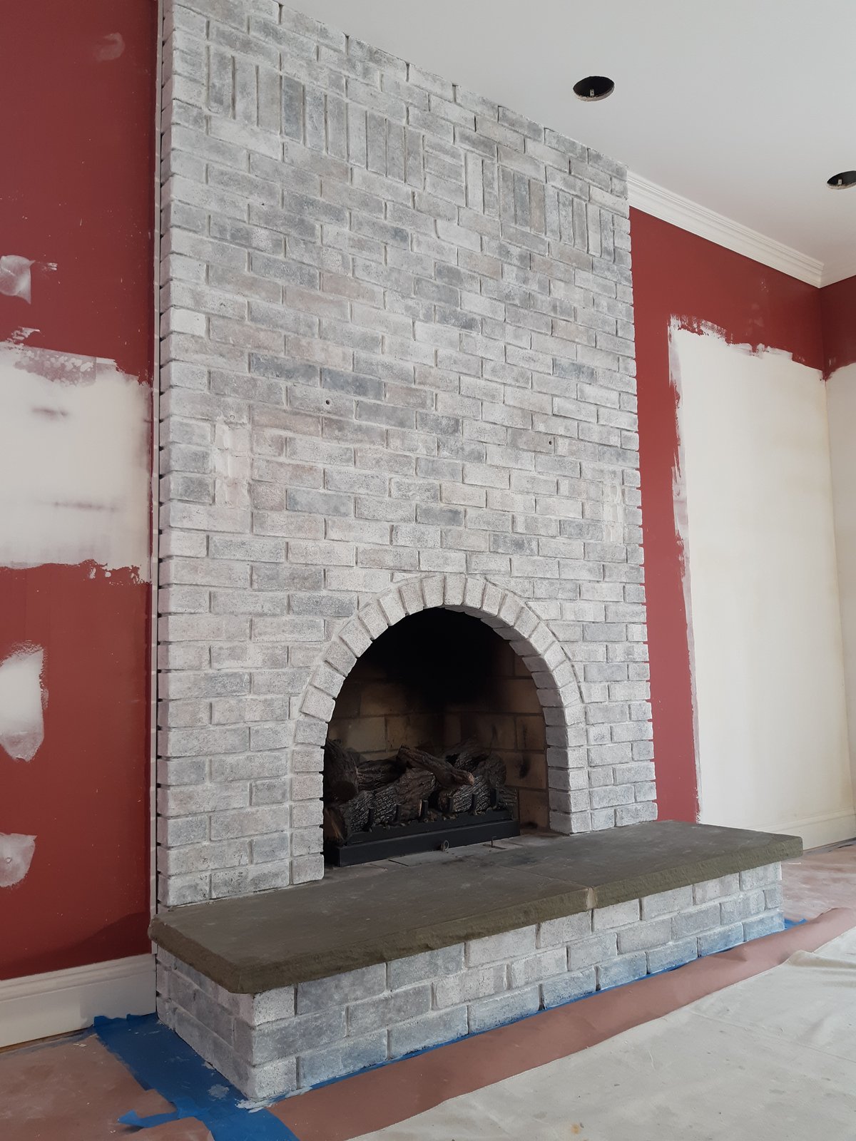 Whitewashed Brick Fireplace Interior — Frank Leonard Painting LLC