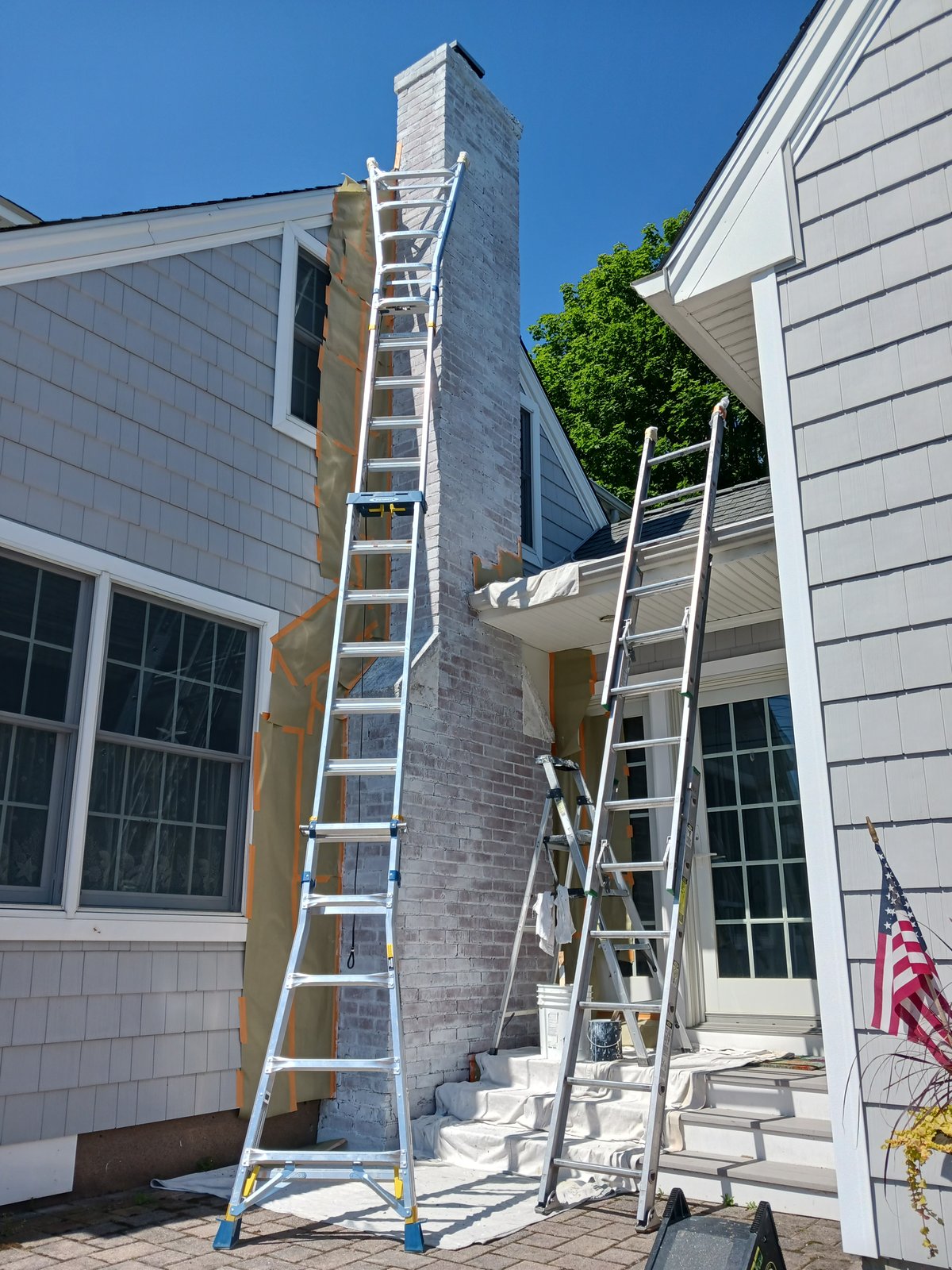 Whitewashing Brick Chimney Exterior House Gray Siding — Frank Leonard Painting LLC