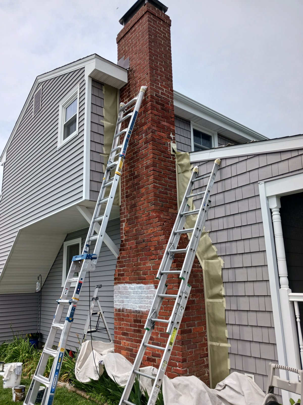 Whitewashing Exterior Brick Chimney House — Frank Leonard Painting LLC